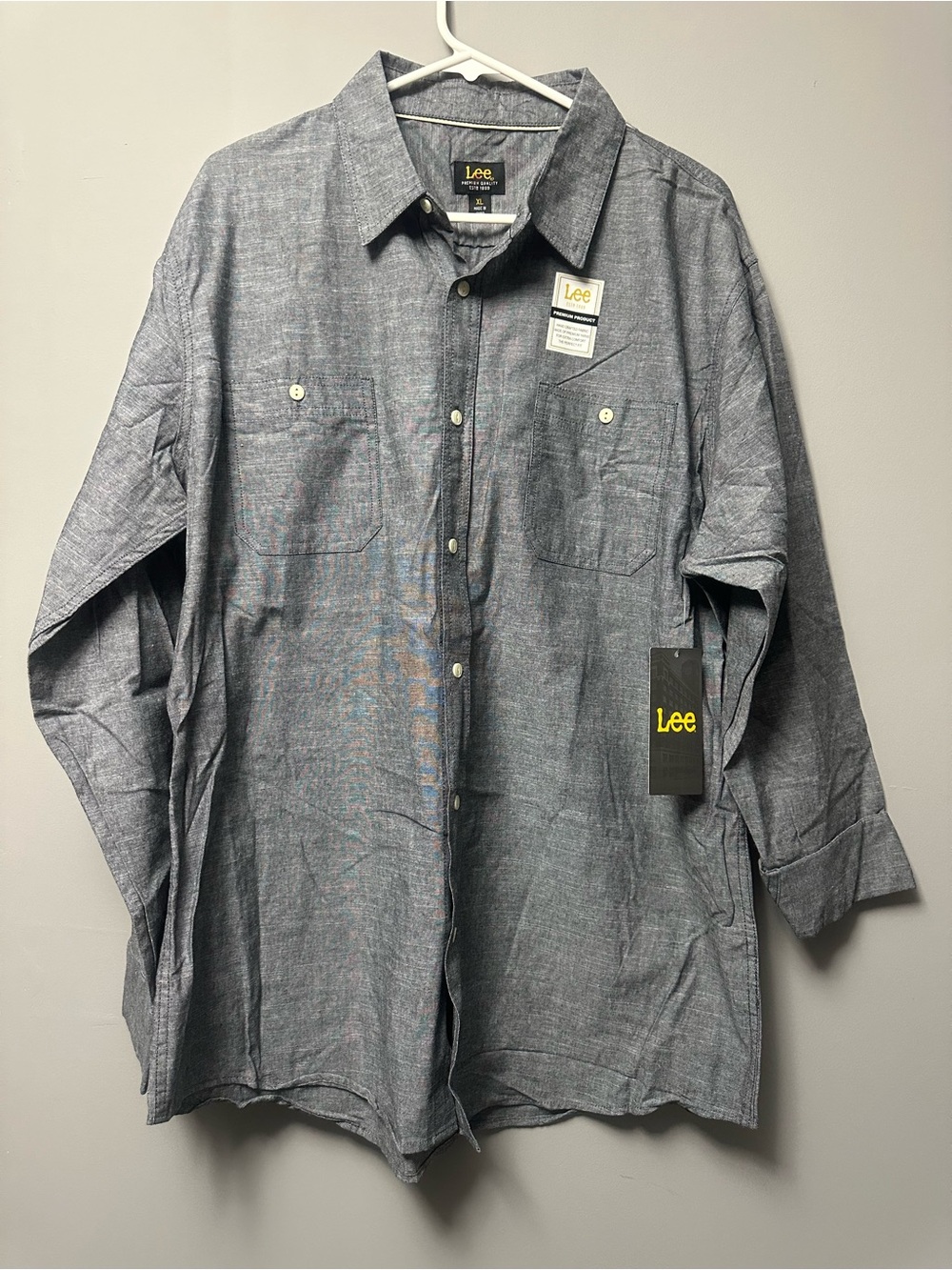 Lee Men's Long-Sleeve Chambray Button-Down Shirt - Grey